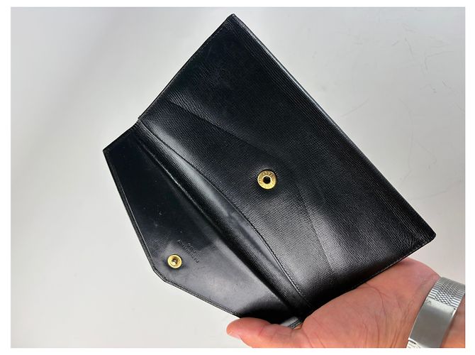 Céline Vintage Celine Textured Leather Wallet Black Gold - view 7