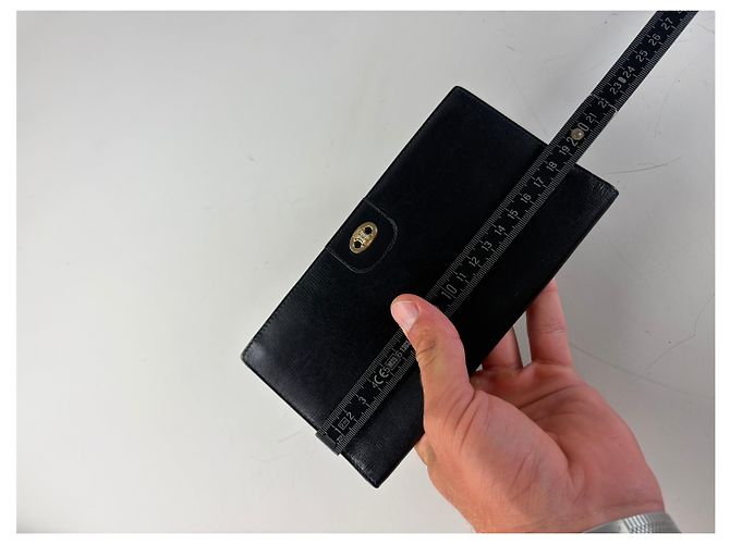 Céline Vintage Celine Textured Leather Wallet Black Gold - view 9