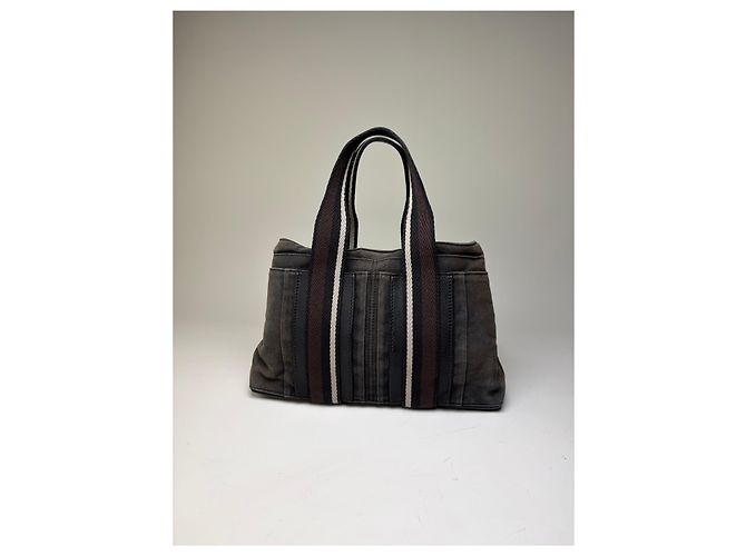 Hermès Vintage Hermes Troca Canvas Tote Dunkelgrau Schwarz - Ansicht 5