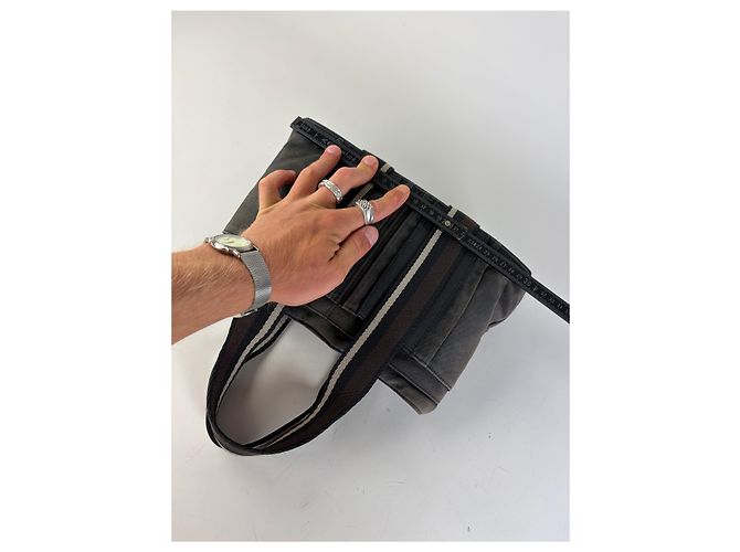 Hermès Vintage Hermes Troca Canvas Tote Dunkelgrau Schwarz - Ansicht 9