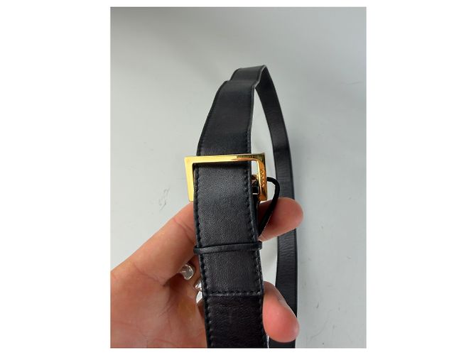 Vintage Gucci Ledergürtel Schwarz Goldene Schnalle - Ansicht 2