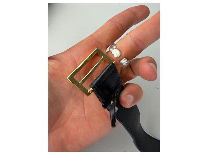 Vintage Gucci Ledergürtel Schwarz Goldene Schnalle - Ansicht 3