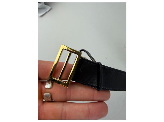 Vintage Gucci Ledergürtel Schwarz Goldene Schnalle - Ansicht 4