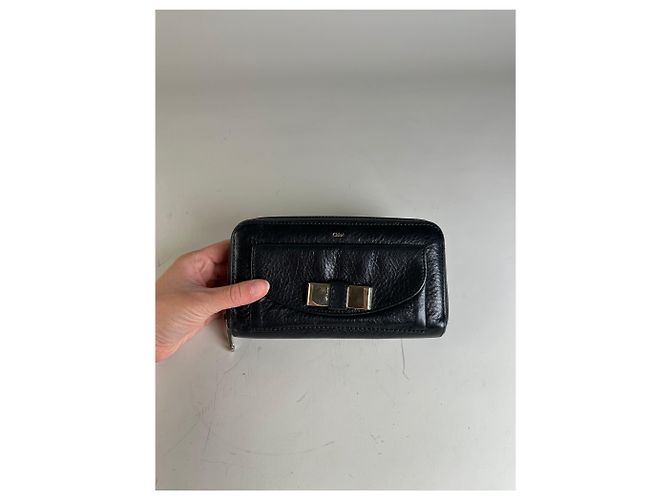 Chloé Vintage Chloe Leather Long Wallet Black Silver - view 6