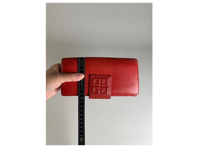 Vintage Givenchy Leather Wallet Red Gold-tone Clasp - view 10