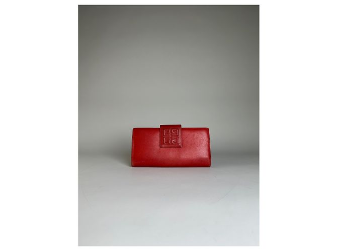 Vintage Givenchy Leather Wallet Red Gold-tone Clasp - view 11