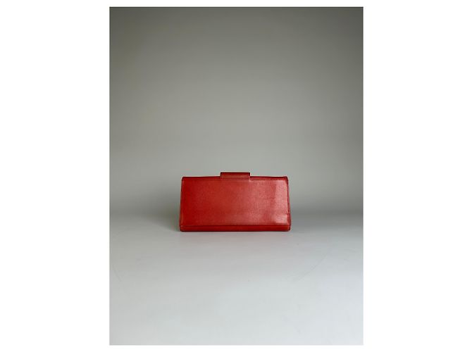 Vintage Givenchy Leather Wallet Red Gold-tone Clasp - view 12