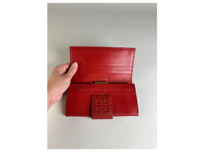 Vintage Givenchy Leather Wallet Red Gold-tone Clasp - view 3