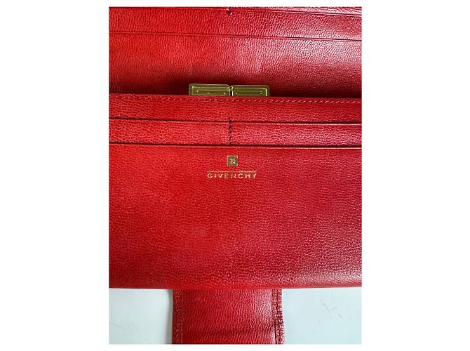 Vintage Givenchy Leather Wallet Red Gold-tone Clasp - view 4