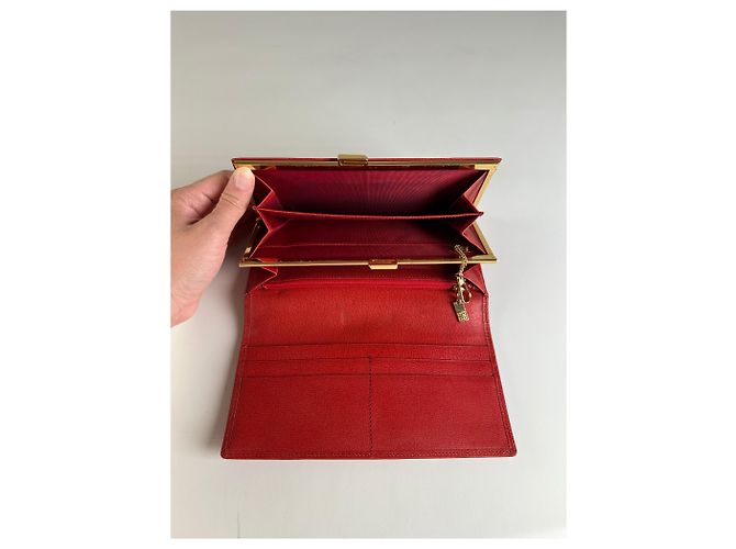 Vintage Givenchy Leather Wallet Red Gold-tone Clasp - view 5