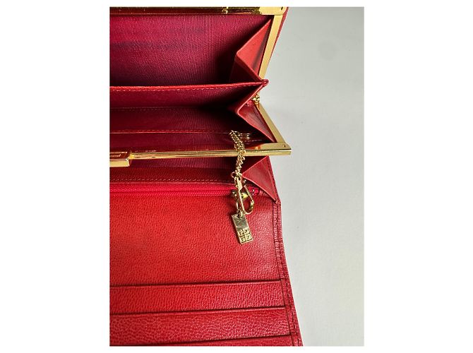 Vintage Givenchy Leather Wallet Red Gold-tone Clasp - view 6
