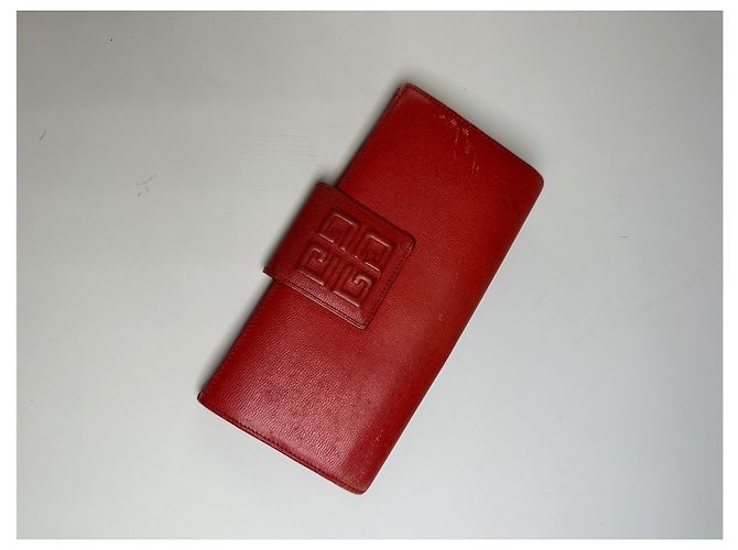 Vintage Givenchy Leather Wallet Red Gold-tone Clasp - view 8