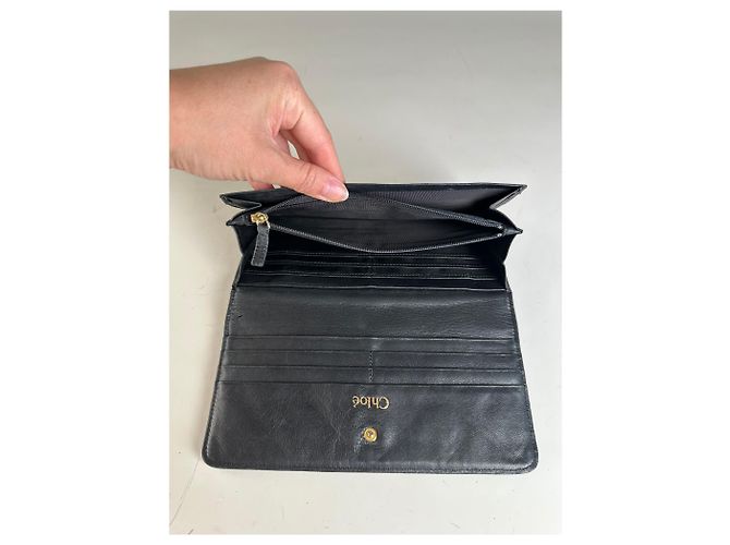 Chloé Vintage Chloe Leather Wallet Black Gold - view 5