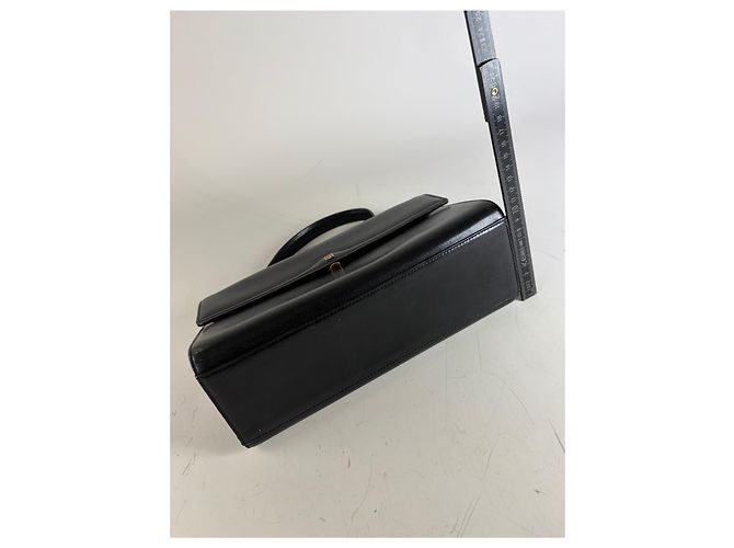Vintage Givenchy strukturierte Lederhandtasche Schwarz Gold - Ansicht 10