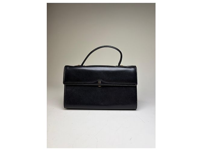 Vintage Givenchy strukturierte Lederhandtasche Schwarz Gold - Ansicht 11