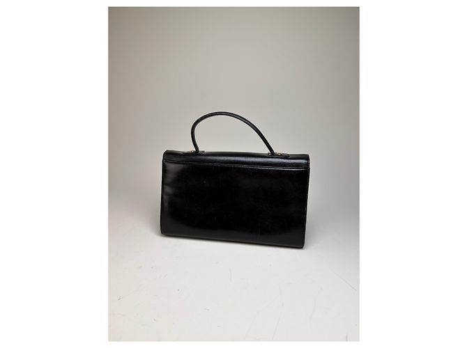 Vintage Givenchy strukturierte Lederhandtasche Schwarz Gold - Ansicht 12