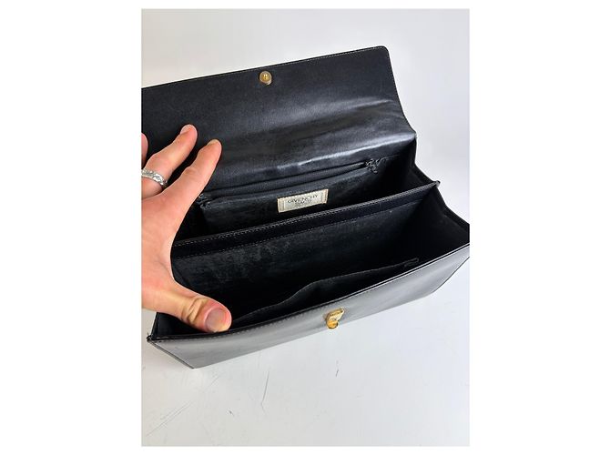 Vintage Givenchy strukturierte Lederhandtasche Schwarz Gold - Ansicht 3