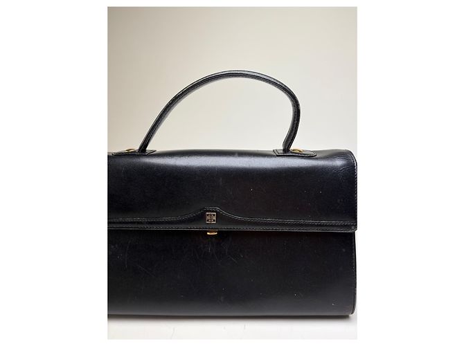 Vintage Givenchy strukturierte Lederhandtasche Schwarz Gold - Ansicht 6
