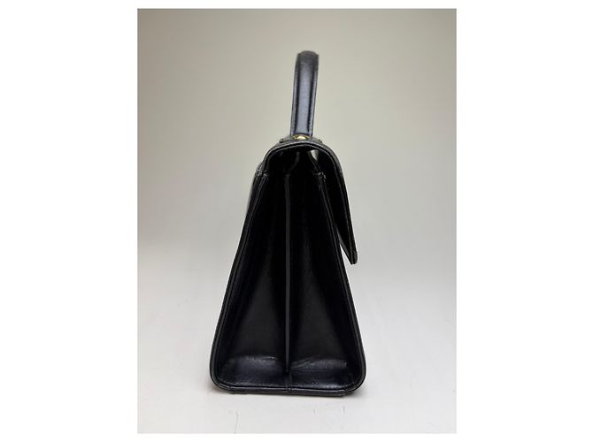 Vintage Givenchy strukturierte Lederhandtasche Schwarz Gold - Ansicht 7