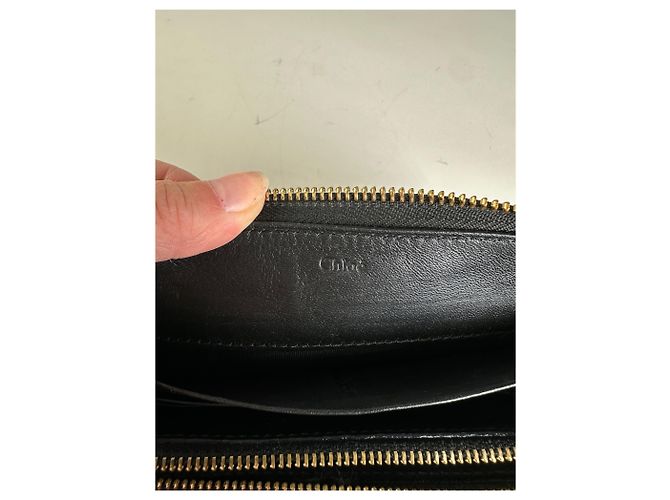 Chloé Vintage Chloe Leather Zip Wallet Black Gold - view 5