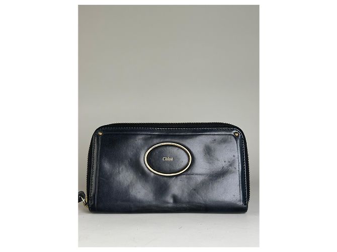 Chloé Vintage Chloe Leather Zip Wallet Black Gold - view 8