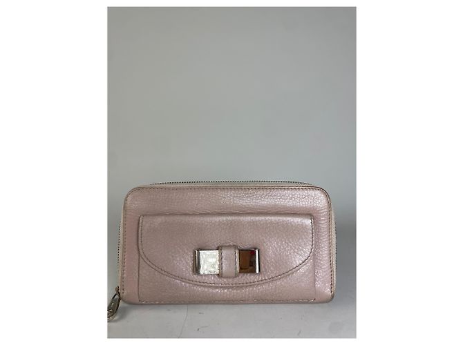 Chloé Vintage Chloe Pebbled Leather Zip Wallet Blush Pink Silver - view 10