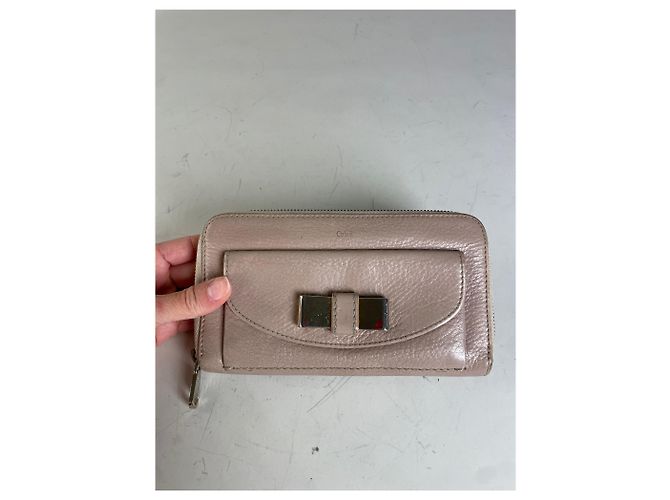 Chloé Vintage Chloe Pebbled Leather Zip Wallet Blush Pink Silver - view 6