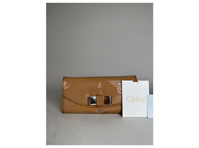 Chloé Vintage Chloe Patent Leather Wallet Beige Silver - view 9