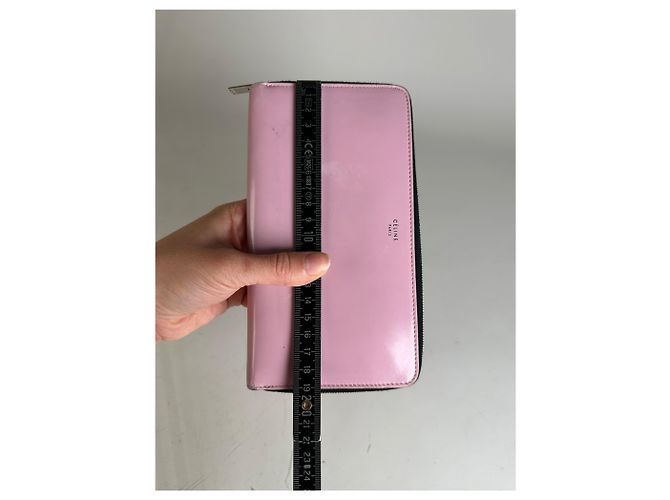 Edge Céline Vintage Celine Grained Leather Wallet Pink Silver - view 6