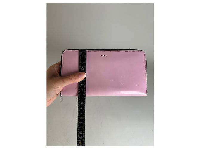 Edge Céline Vintage Celine Grained Leather Wallet Pink Silver - view 8