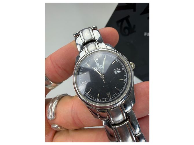 Orologio da polso vintage Fendi in acciaio inossidabile nero e argento - vista 6