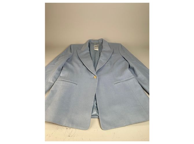 Céline Vintage Celine Blazer aus Kaschmir und Angora Hellblau XL - Ansicht 12