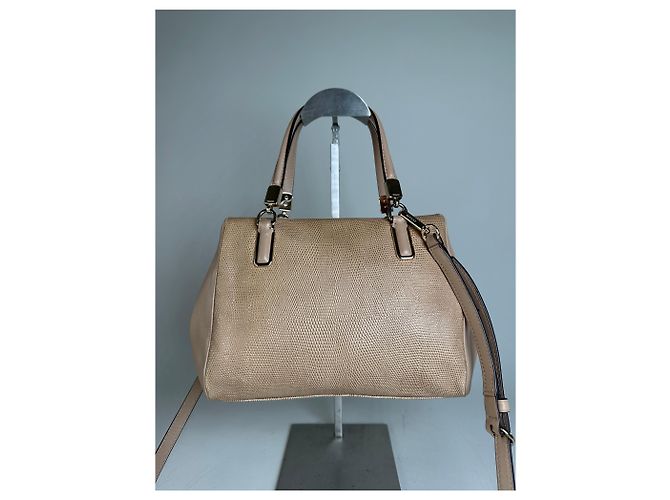 Vintage Coach Handtas aus strukturierter Leder Beige Hell Gold - Ansicht 13