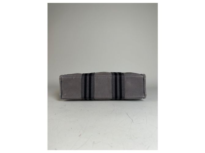 Hermès Tote in tela di cotone vintage Hermes Grigio Argento - vista 10