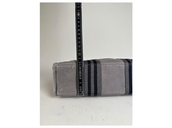 Hermès Tote in tela di cotone vintage Hermes Grigio Argento - vista 11