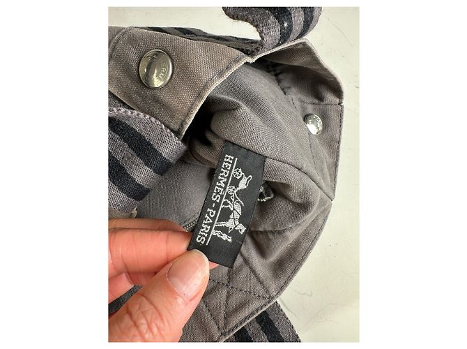 Hermès Tote in tela di cotone vintage Hermes Grigio Argento - vista 5