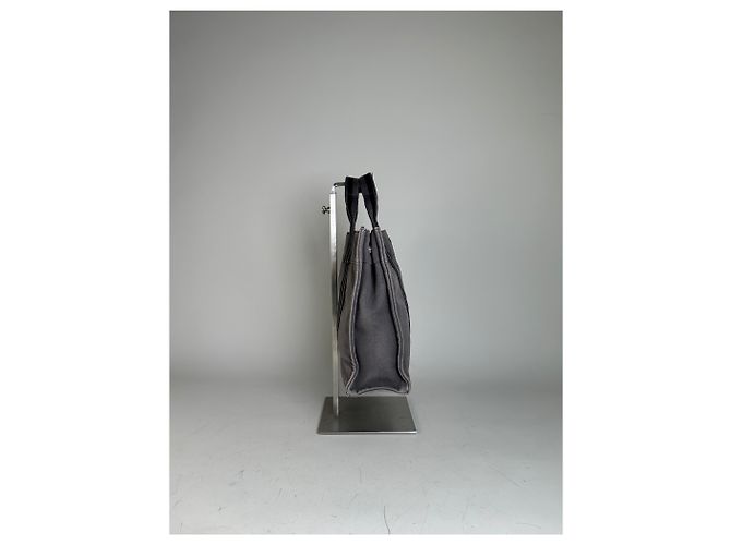 Hermès Tote in tela di cotone vintage Hermes Grigio Argento - vista 6