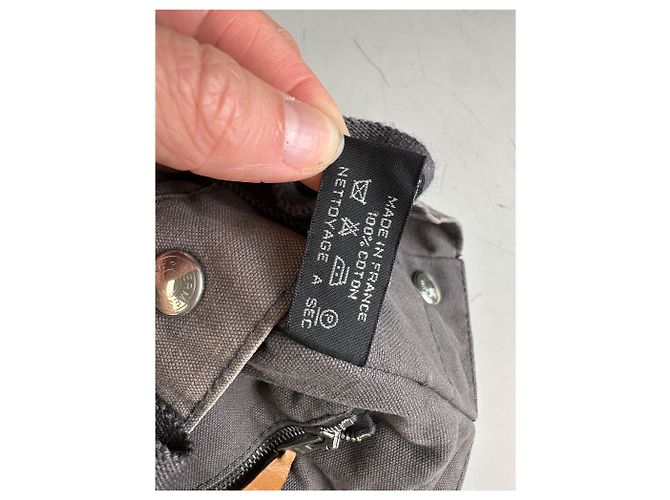 Hermès Tote in tela di cotone vintage Hermes Grigio Argento - vista 7
