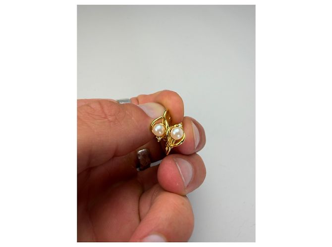 Vintage Courreges Clip-On-Ohrringe mit Perlenakzent Gold Weiß - Ansicht 2