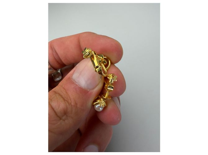 Vintage Courreges Clip-On-Ohrringe mit Perlenakzent Gold Weiß - Ansicht 8