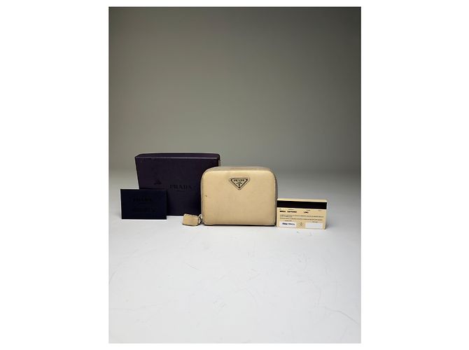 Vintage Prada Saffiano Leather Zip Wallet Cream Silver Beige - view 11