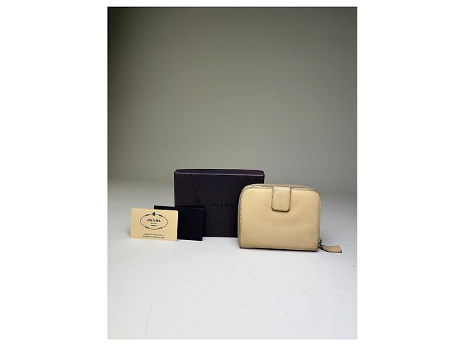 Vintage Prada Saffiano Leather Zip Wallet Cream Silver Beige - view 2