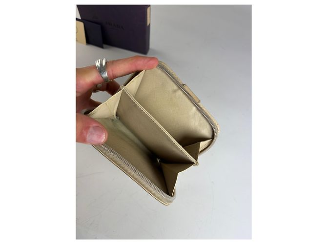 Vintage Prada Saffiano Leather Zip Wallet Cream Silver Beige - view 3
