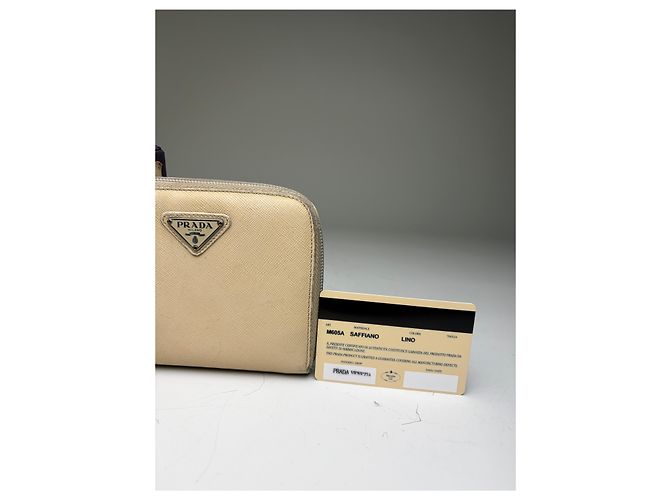 Vintage Prada Saffiano Leather Zip Wallet Cream Silver Beige - view 4