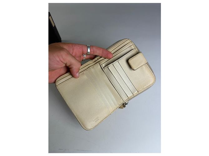 Vintage Prada Saffiano Leather Zip Wallet Cream Silver Beige - view 5