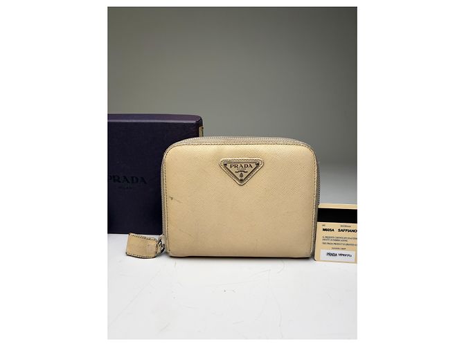 Vintage Prada Saffiano Leather Zip Wallet Cream Silver Beige - view 6