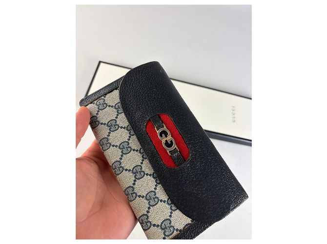 Portafoglio Vintage Gucci GG Supreme Nero Beige Oro - vista 3
