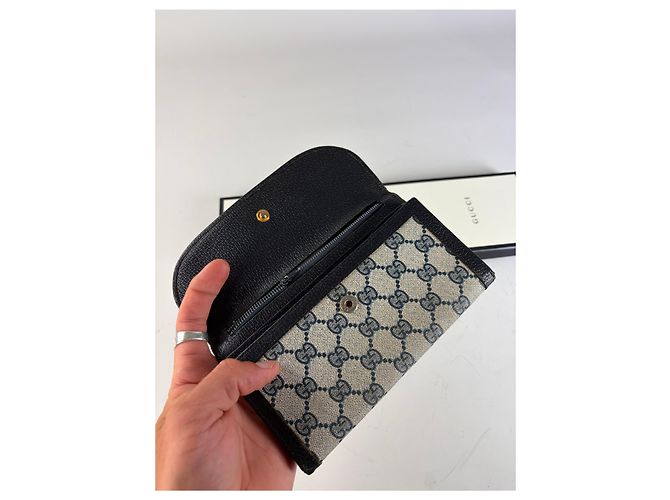 Portafoglio Vintage Gucci GG Supreme Nero Beige Oro - vista 4