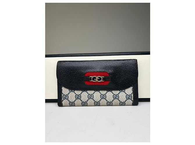 Portafoglio Vintage Gucci GG Supreme Nero Beige Oro - vista 6