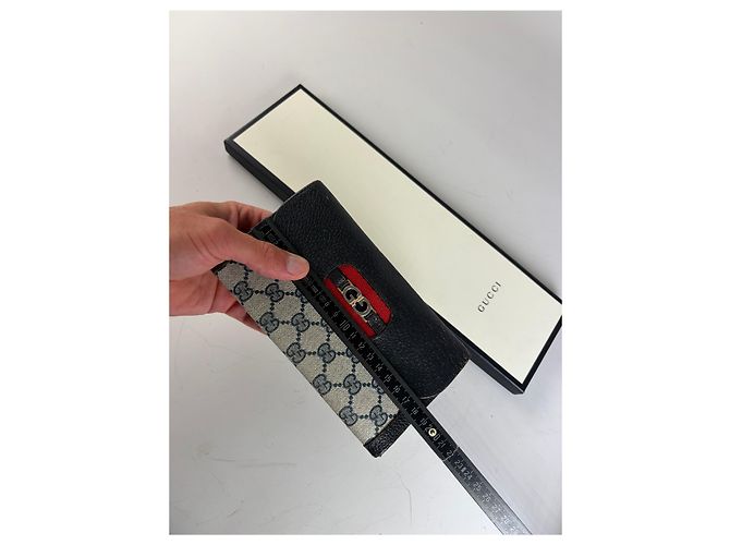 Portafoglio Vintage Gucci GG Supreme Nero Beige Oro - vista 9